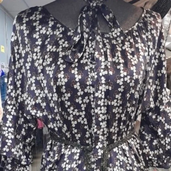 Converse | Dresses | Converse Persian Blue Purple Long Sleeve Silk Clover  Print Dress Tea Length Nwt | Poshmark